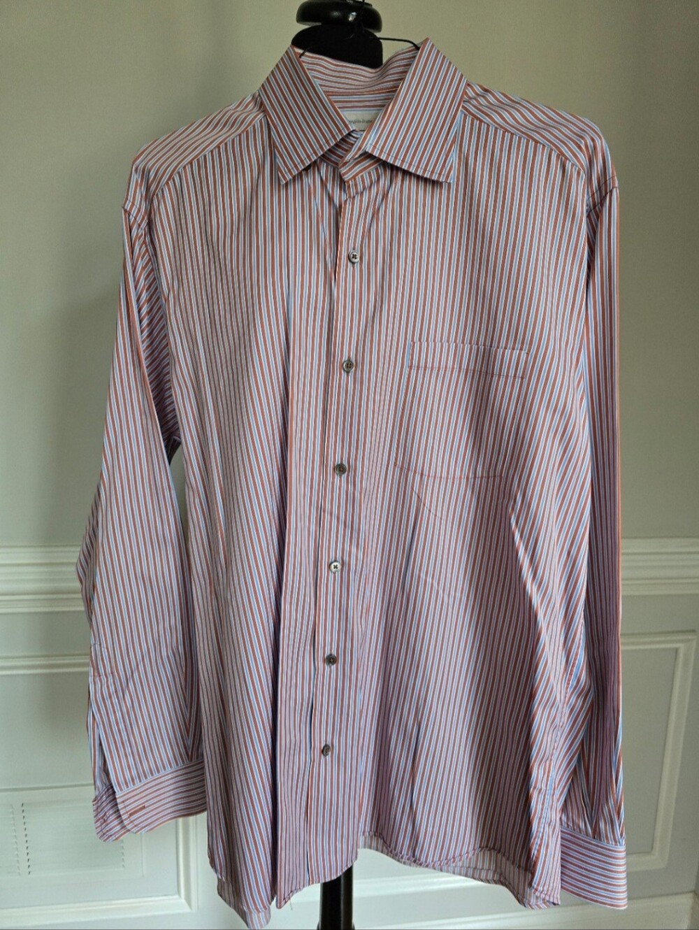 Ermenegildo Zegna Men's Pink and Blue Striped Dress Shirt XXL
